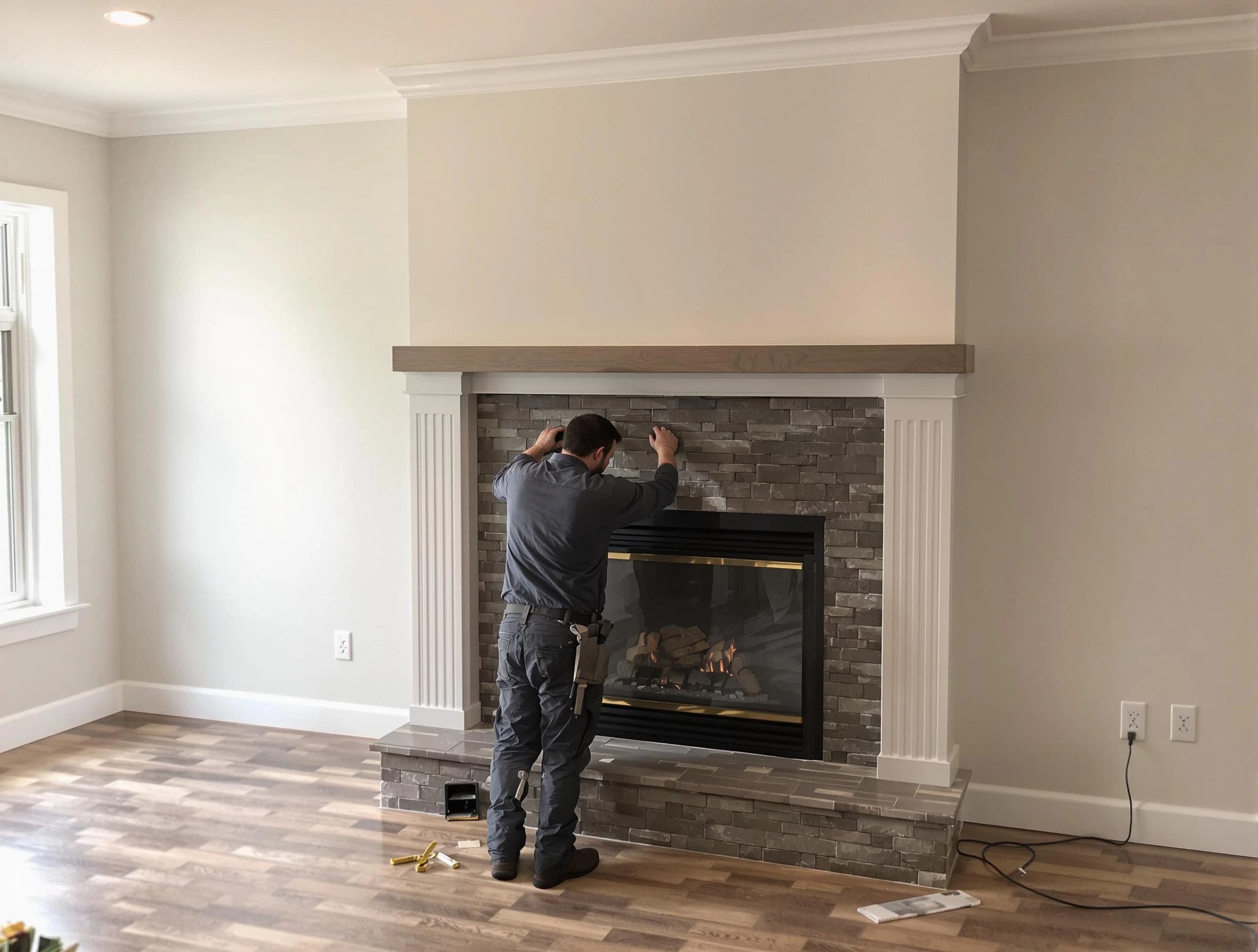 Chandler Chimney Sweep finishing a custom fireplace install in Chandler, AZ