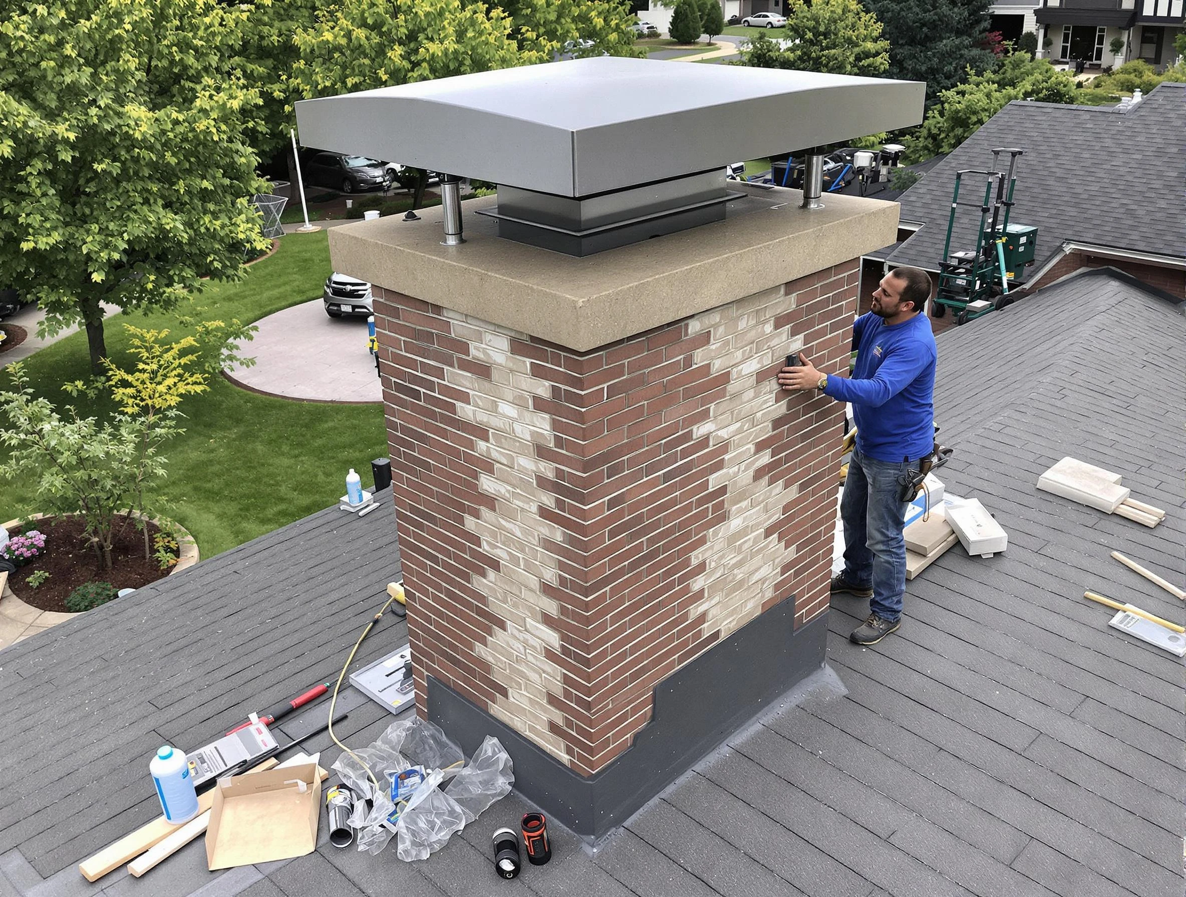 Chandler Chimney Sweep team working on a custom chimney remodel in Chandler, AZ